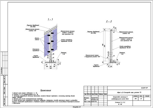 сечения. решение ограждения лестницы